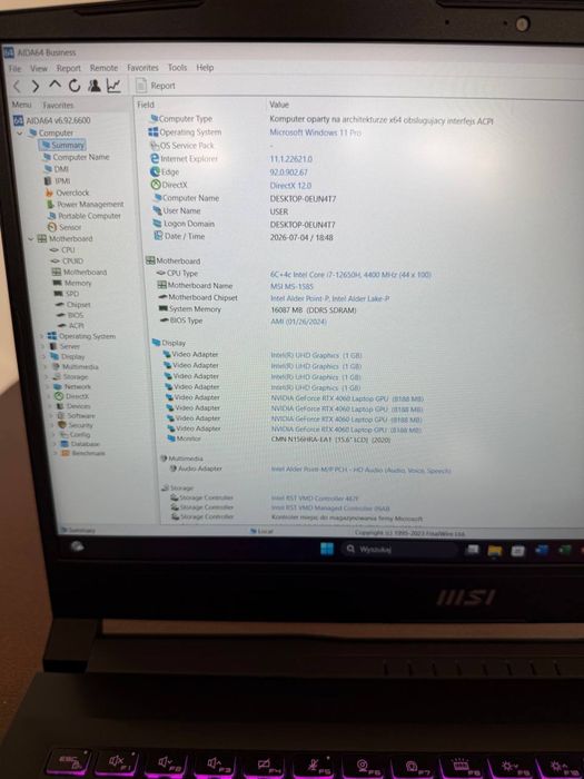 Laptop 15,6” Katana