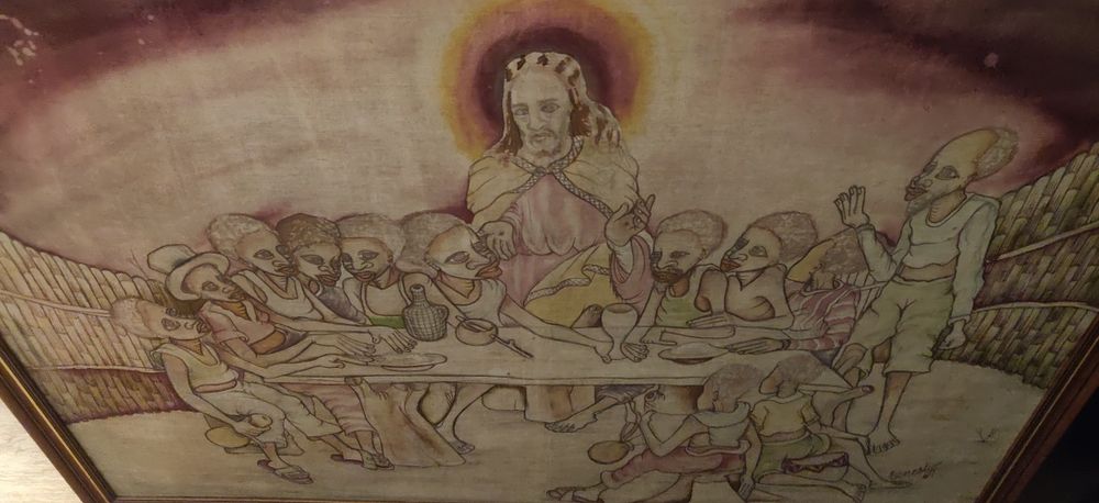 Arte Africana "A Última Ceia de Cristo Africana"  (Pintura;Quadro)