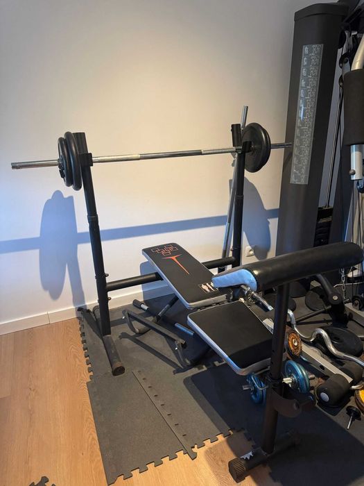 Home Gym completo - Multifunções, Banco, Alteres, Barras, Pesos...