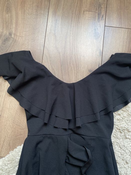 Czarna sukienka hiszpanka, zakrywa /maskuje brzuch na wesele i imprezy