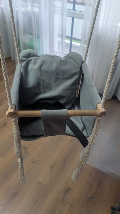Huśtawka welurowa miś wisząca szara