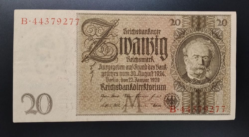 Banknot 20 Marek Reichsmark Niemcy 1929 Republika Weimarska Siemens