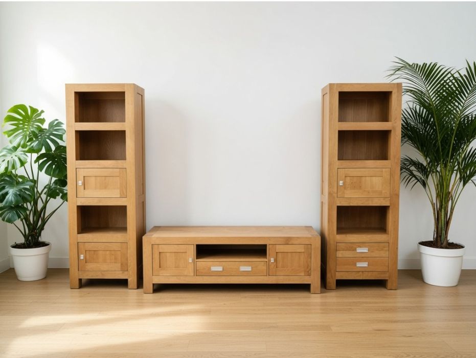 Komplet mebli dębowych biblioteczki i komoda pod telewizor RTV