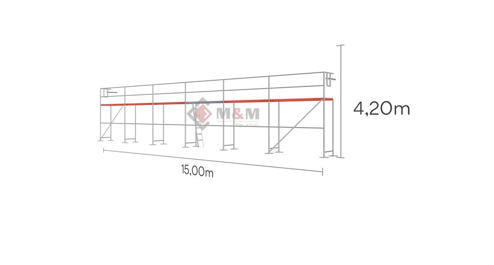 Rusztowanie elewacyjne 63 m2 Rusztowanie 15x4,2m Podesty drewniane