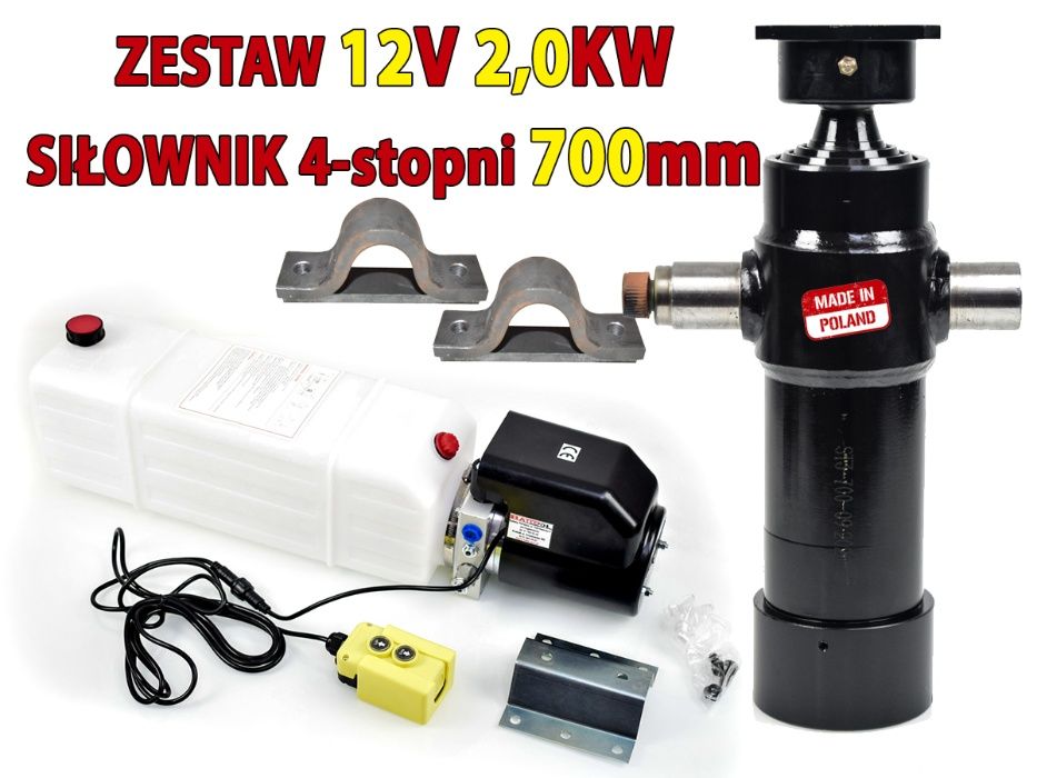 Zestaw wywrotki, agregat 12V + siłownik 700mm + mocowania, ST3-700