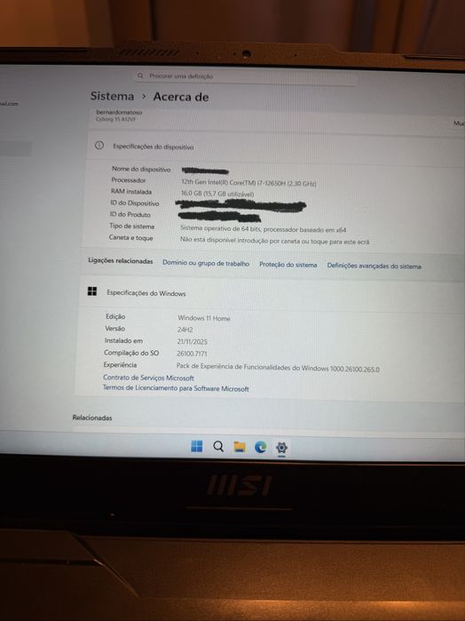 Msi cyborg 12th Gen I7-12650H RTX 4060 16 gb