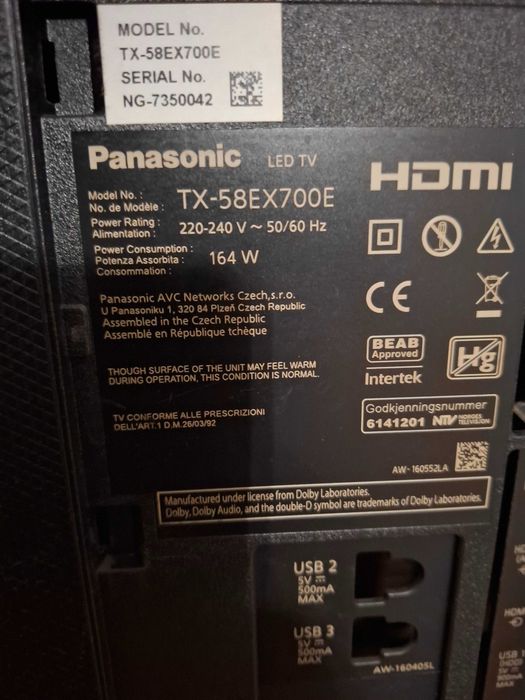 TV Panasonic Tx-58ex700e 58cali matryca cała.