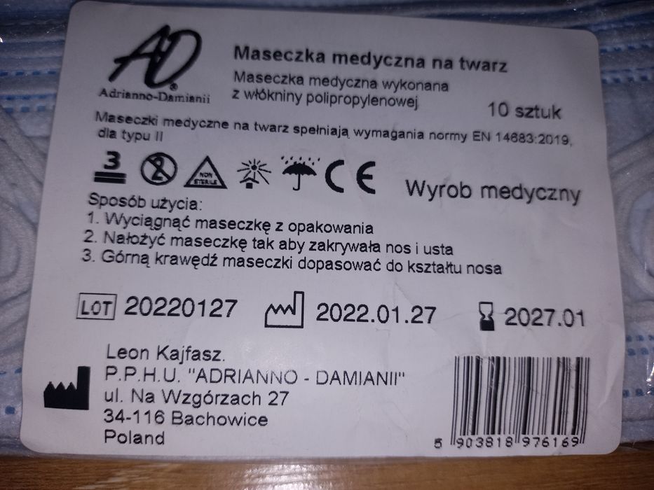 Maseczki medyczne 11 op po 10 szt.