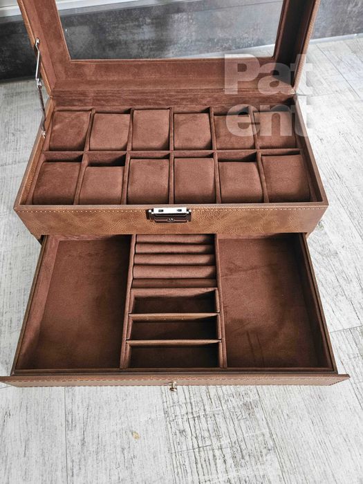 Brązowa szkatułka na biżuterię zegarki bransoletki na prezent duża