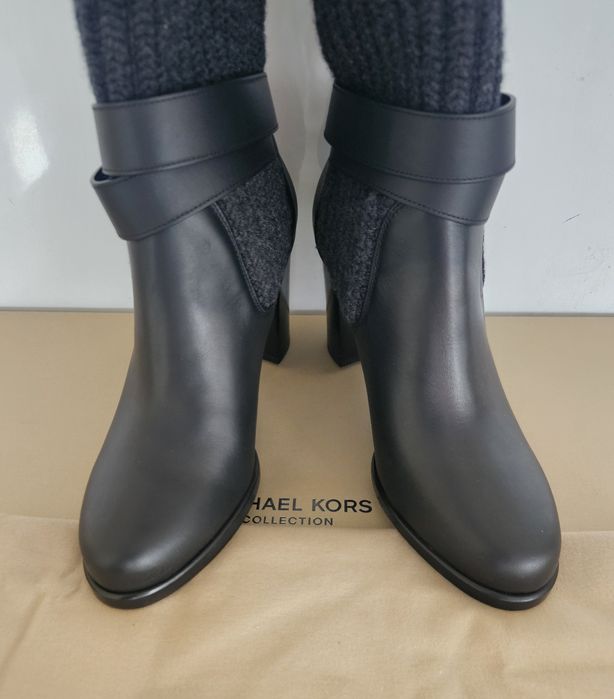 Czarne botki kozaki Michael Kors skóra kaszmir