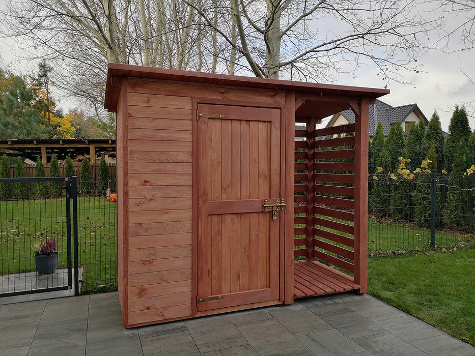 Drewutnia z domkiem narzędziowym ogrodowym 2,5 x 1,1m,wiata na drewno