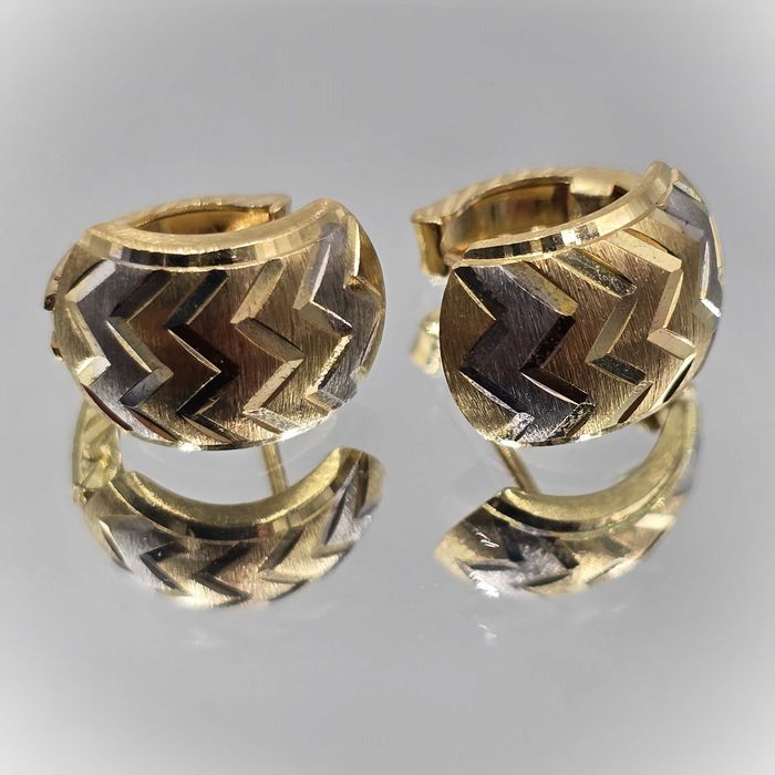 NOWE Kolczyki Białe I Żółte Złoto Próba 585 14K Waga 2,82 1,3cm