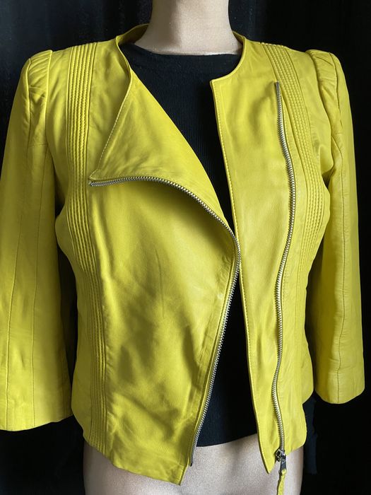 Kurtka damska S/36 Ochnik 3/4 rękaw ramoneska skóra naturalna seledyno