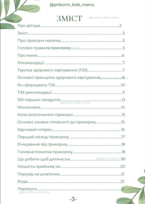 Книга меню для малюка 6 місяців