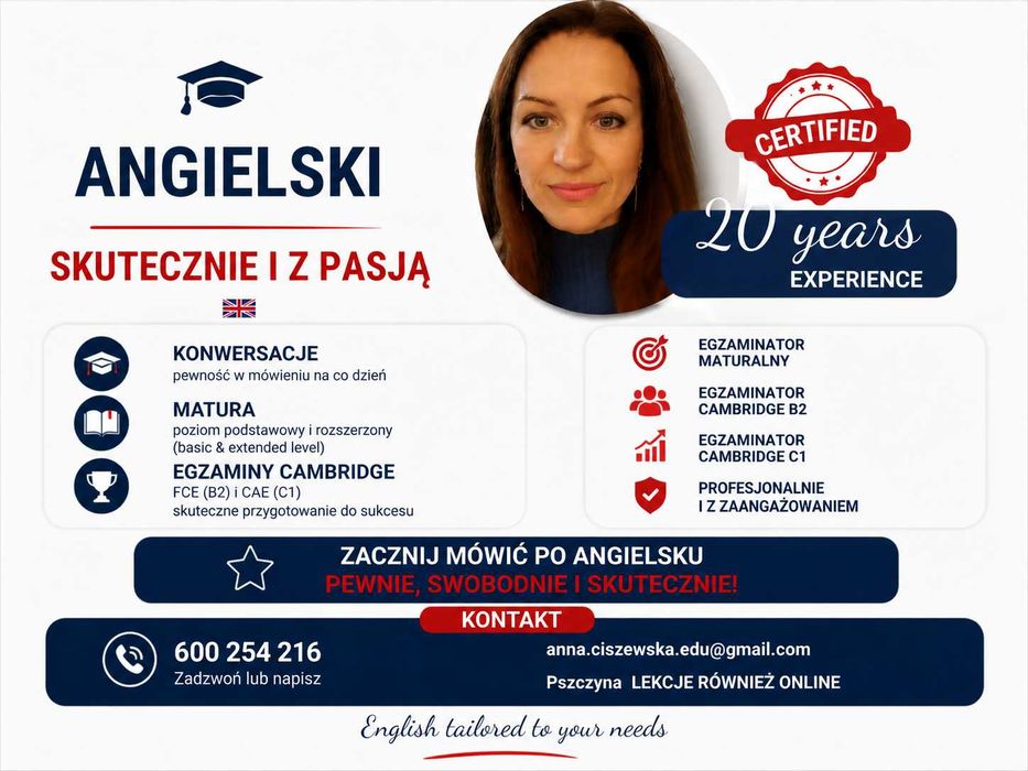 Angielski – konwersacje, matura, egzamin ósmoklasisty, Cambridge | Pszczyna i okolice
