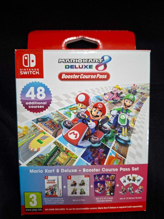 Nintendo Switch Mario Kart 8 Deluxe Booster Course Pass 4 przypinki 5 kart 9 naklejek