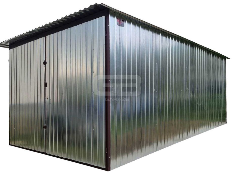 Garaż blaszany 3x4m Brama - ocynk - Dach  spad w tył GB136