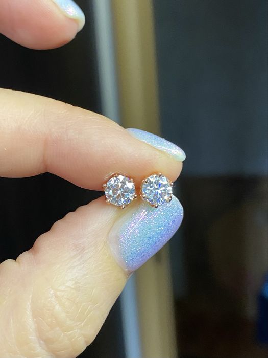 Срібні сережки з діамантами муасанітами 0.5 ct+0.5 ct, позолота 14 К( золото 585 проби, рожеве золото). Сертифікат!