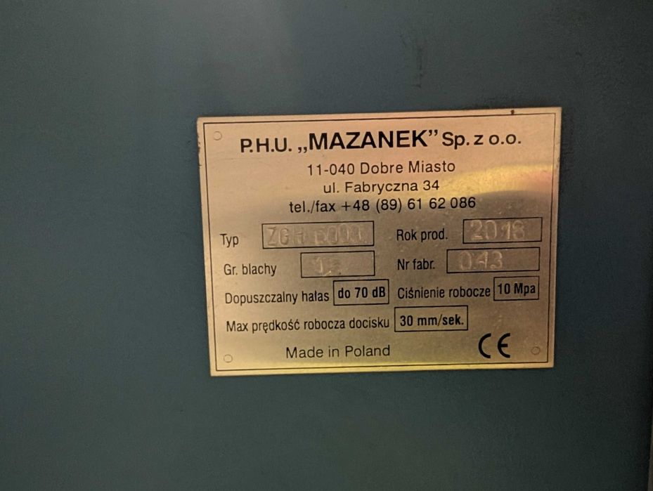 Zaginarka hydrauliczna do obróbek 6m + osprzęt, linia produkcyjna