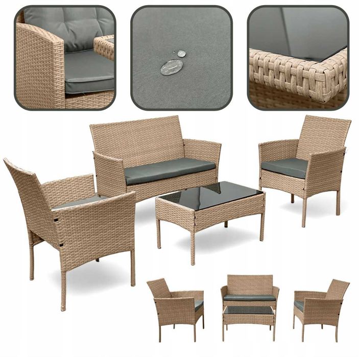 ZESTAW MEBLI OGRODOWYCH / 3 KOLORY /Technorattan/ 4 osobowy / 4 kolory