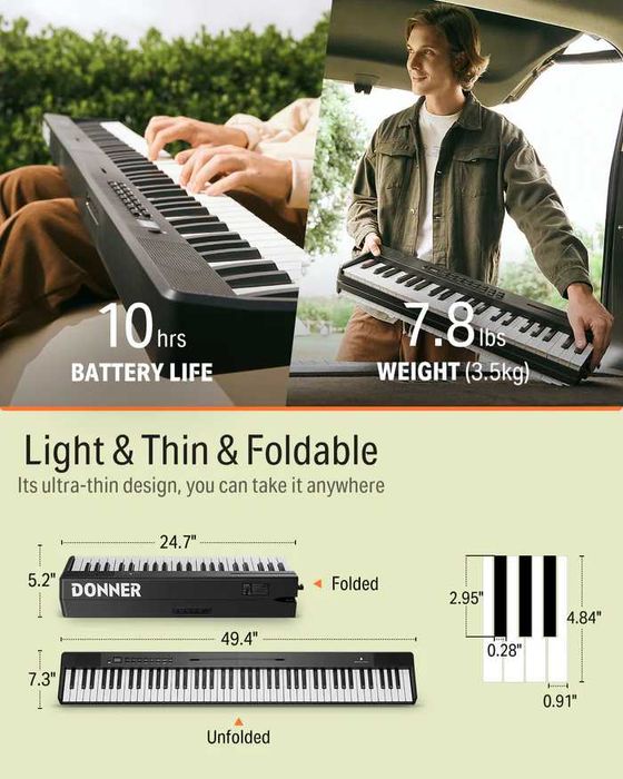 Piano Digital Donner DP-10 88 Teclas (NOVO) – Bluetooth + Dobrável