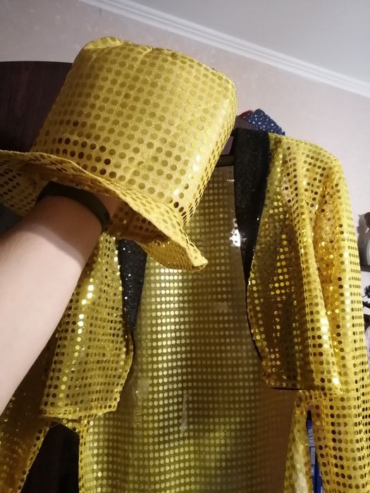 Фрак унисекс с золотыми паетками, маскарадный костюм