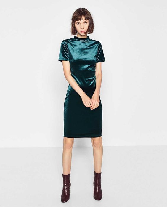 Vestido preto midi de veludo Zara Trafaluc Tam L