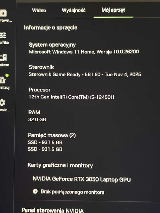 Laptop gamingowy MSI Katana GF76 12UC 17.3" i5 32gb RTX3050 ssd 1TB