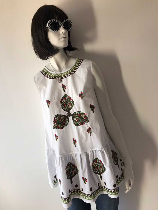 Biała bluzka tunika Y&M L 40 12 retro hippie vintage boho festiwal 60s