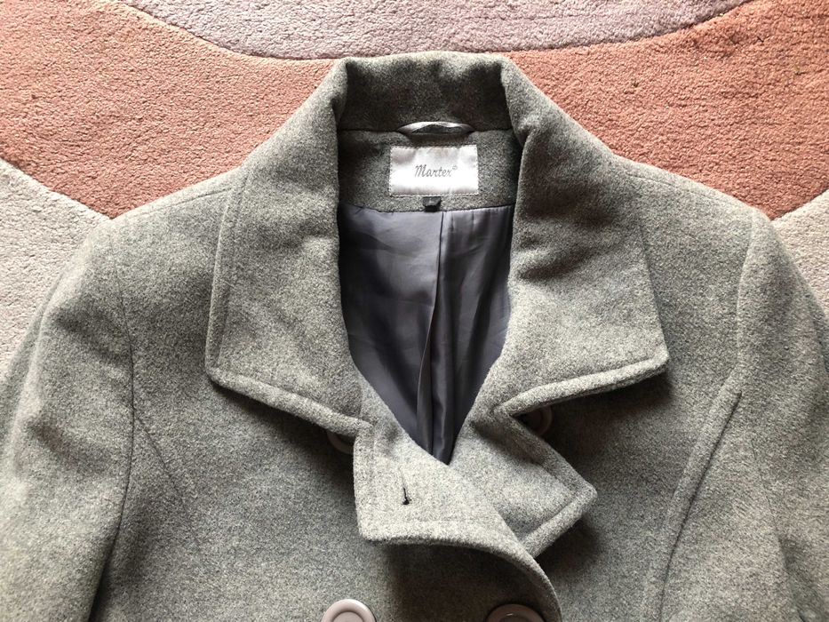 Wełniany, elegancki, szary płaszcz Martex M/L