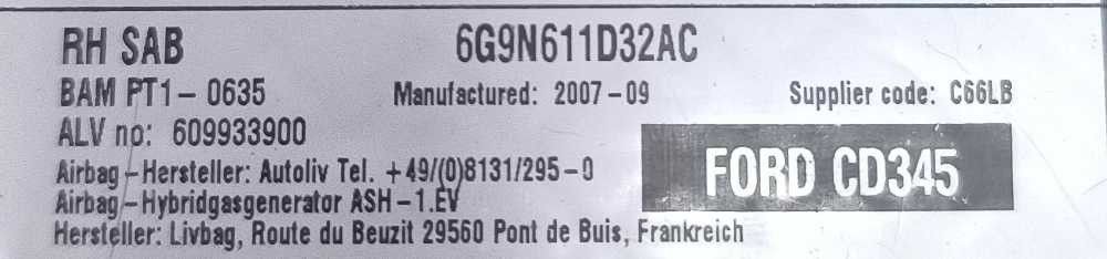 Airbag Banco Direito | FORD | MONDEO IV (BA7) [03.2007 - 01.2015]