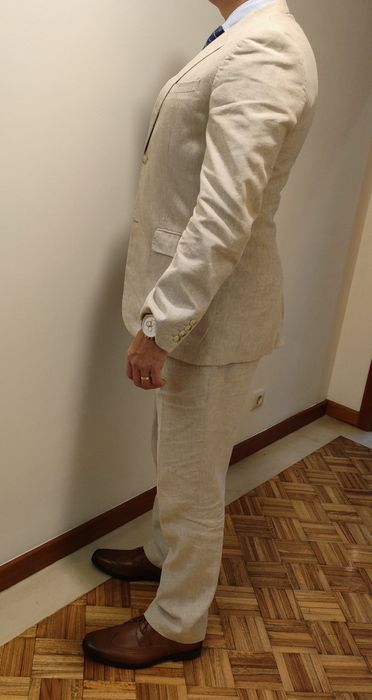 Fato de linho bege Perry Ellis