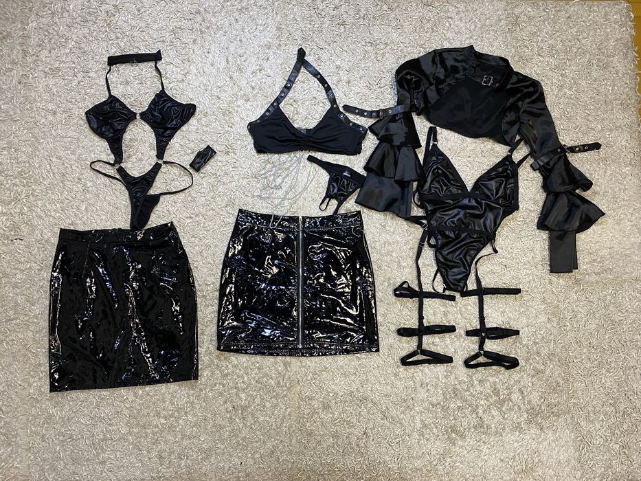 Лакова юбка/ еротична білизна/гартери