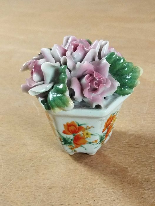 Vaso Floreira / Cesto de Flores Cerâmica Vintage