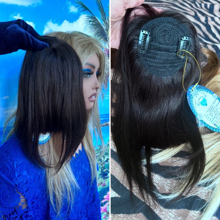 Натуральная накладка топпер чёлка славянка детские чёрные волосы