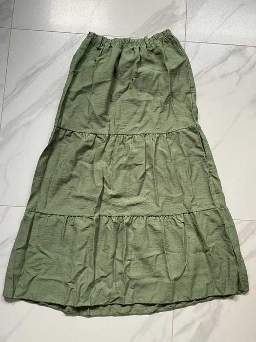 Zielona Spódnica Maxi z Wiskozy 100% Boho z paskiem Włoska