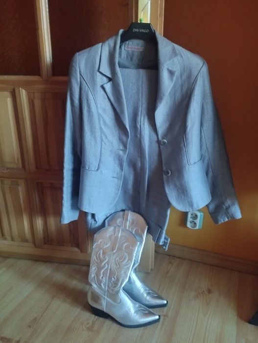 Kostium marynarka i spodnie plus kozaki damskie rozmiar 38