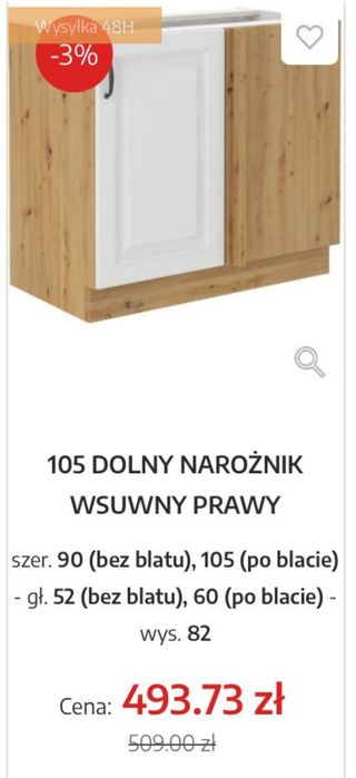 Szafka narożna dolna prawa wsuwana