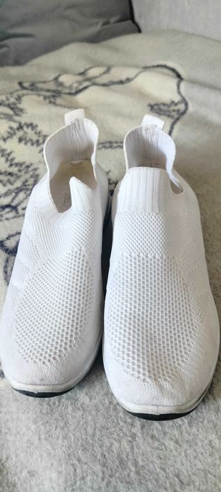 Białe Wsuwane Buty Sportowe sneakersy na Grubej Podeszwie