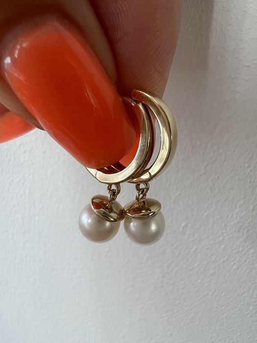 Золотые серьги с жемчугом желтое золото 585 проба