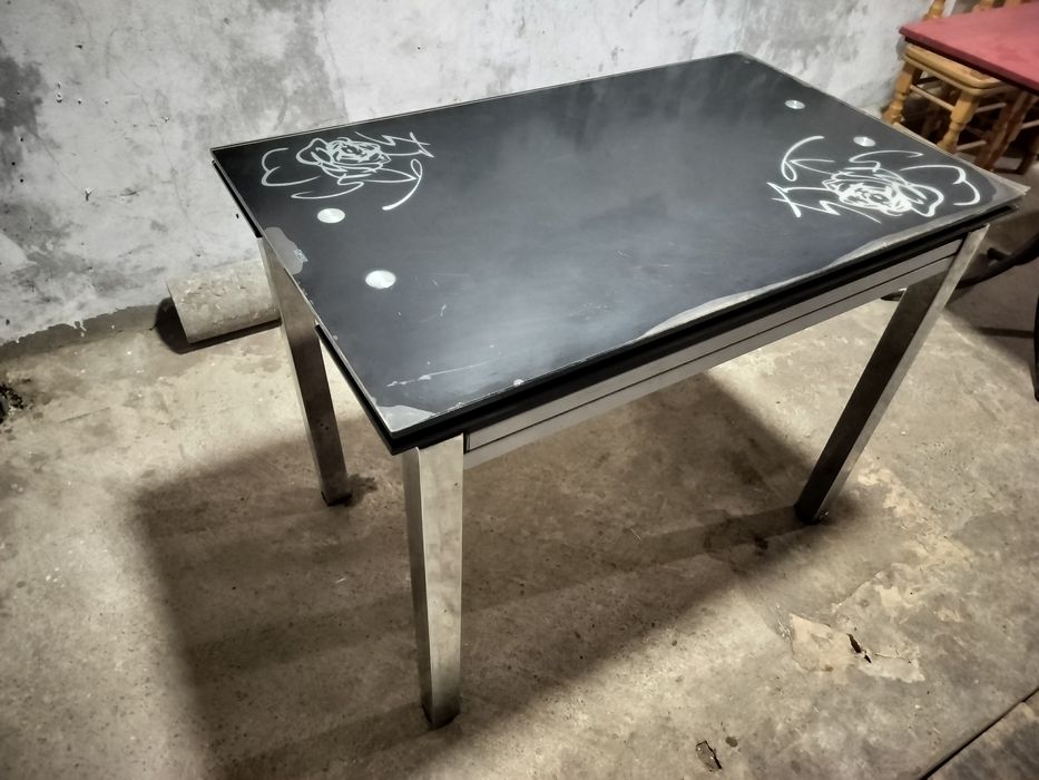 Стіл скляний розкладний 100см*100см кухонний