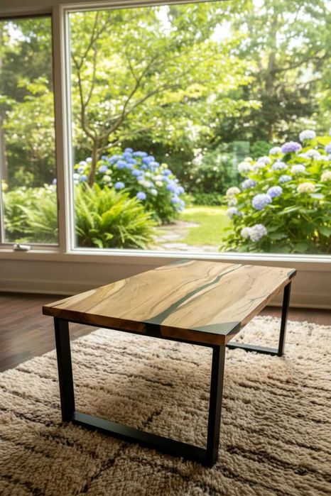 Stolik kawowy orzech włoski + żywica