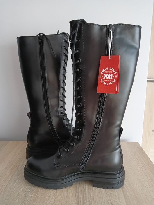 Wysokie buty sznurowane, glany XTI, kozaki, r. 37