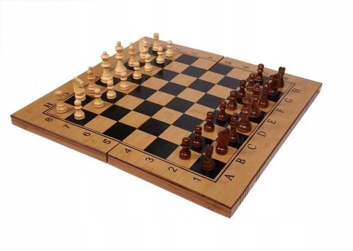 Gra w SZACHY WARCABY TRYTRAK 34 X 34 cm. Drewniane Zamykane 3w1 DUŻE