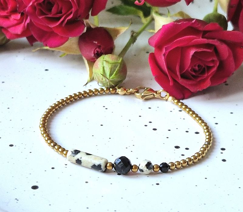 Bransoletka z kamieni naturalnych  turmalin jaspis dalmatyński okazja