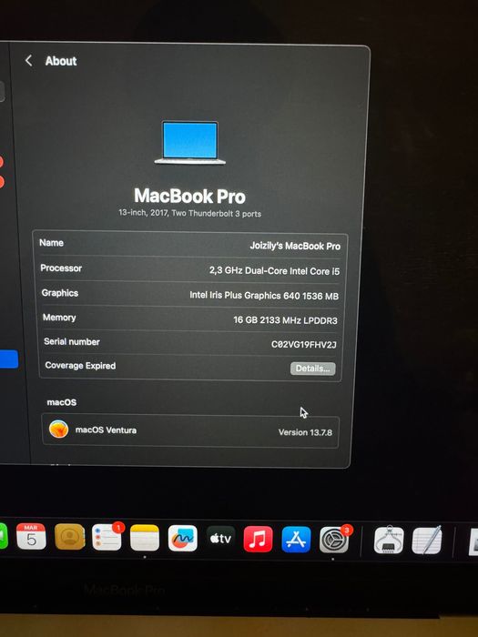 MacBook Pro 13” 2017 – 16GB RAM – Sem Riscos – Excelente Estado!
