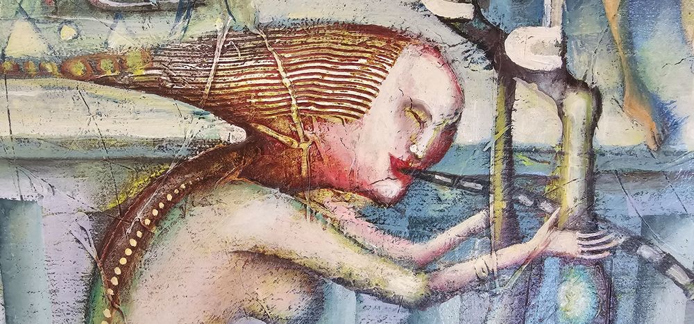 Obraz olejny S. Maliszewski "Dekoracja" 70x70, oprawiony.