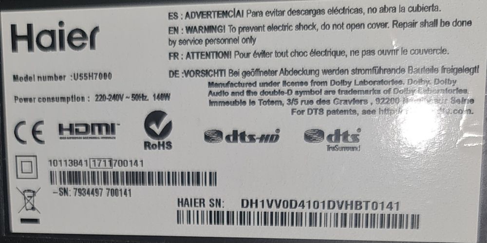 Smart TV Haier 55 (Ecrã Partido)