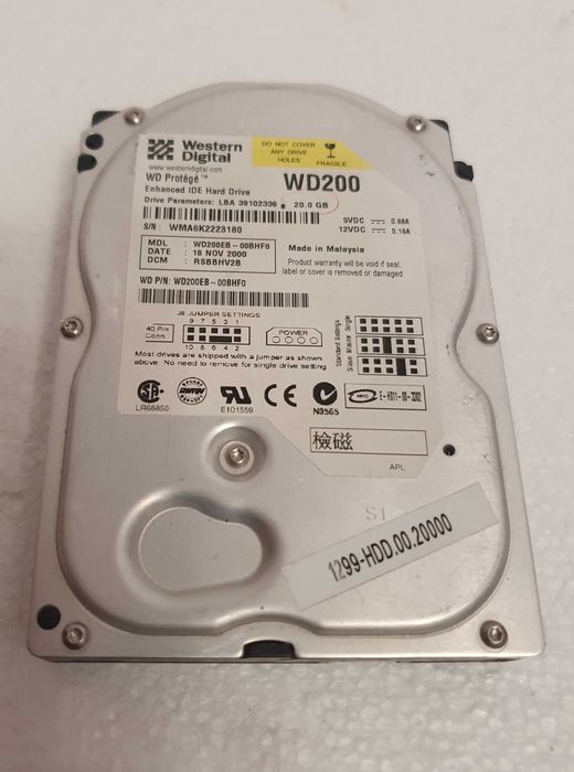Disco rígido interno, WD - Western Digital WD200 - 20Gb - Ano 2000