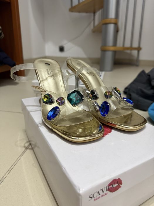 Buty Sca’viola  (rozm37)obcasy (9cm) złote używane